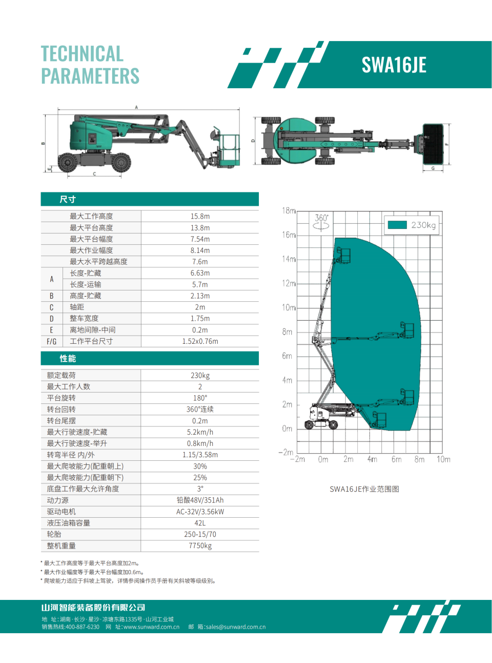 SWA16JE 電動曲臂式?空作業(yè)平臺